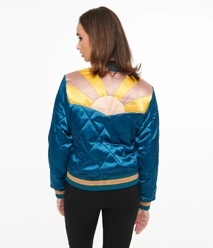 Celebrate With Big Savings Classic Rock Couture 1970s Teal Peacock Rising Sun Chainstitch Bomber Jacket