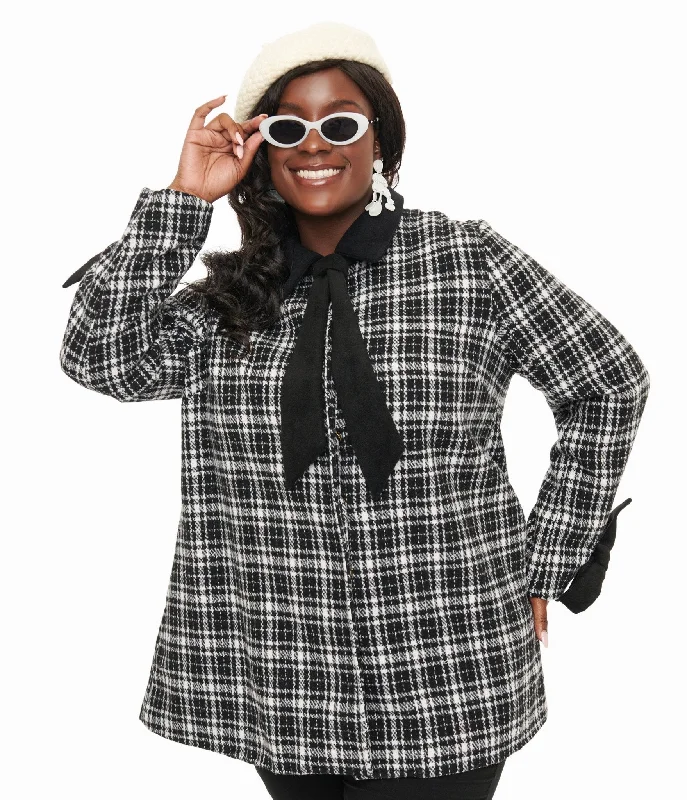 Everyday Wear Smak Parlour Black & White Plaid Bows Topper Coat