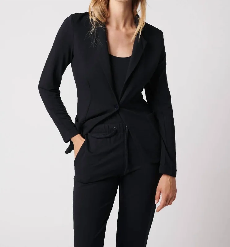 Wardrobe Essentials French Terry Fleece One-Button Blazer In Black