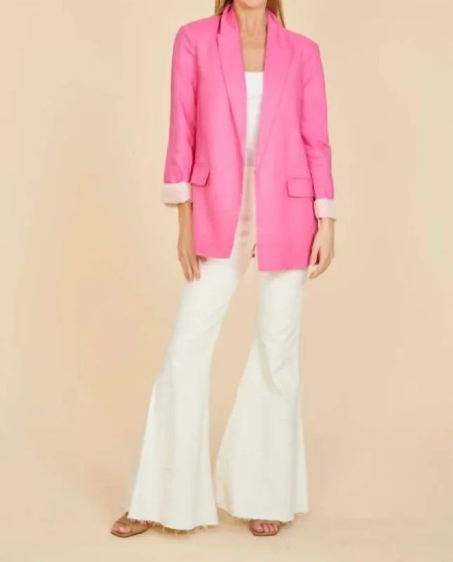 Relaxed Style Oversized Linen Blazer In Pink