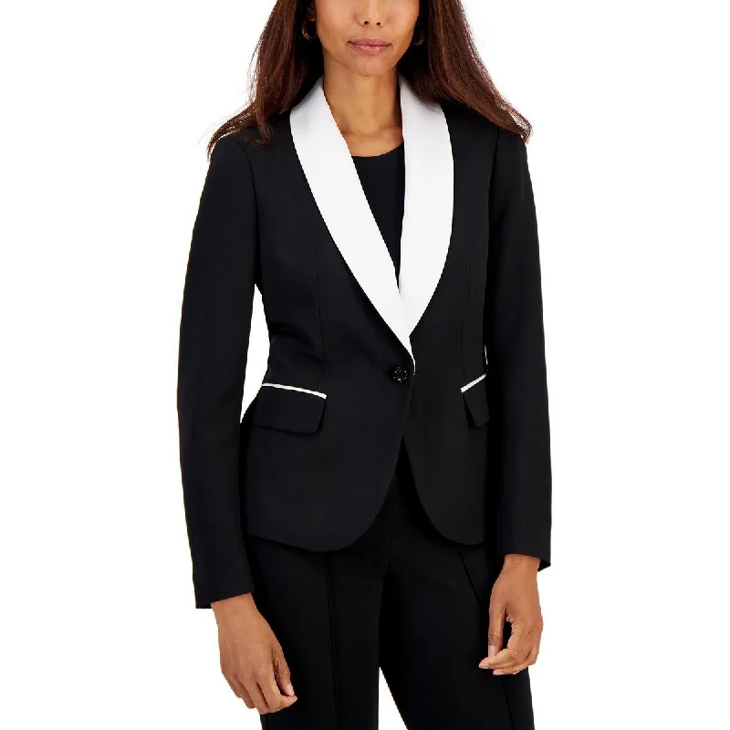 Gorgeous Glamour Collection Petites Womens Contrast Trim Office One-Button Blazer