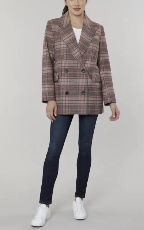 Everyday Basics Oversized Plaid Double Breasted Blazer In Brown/multi