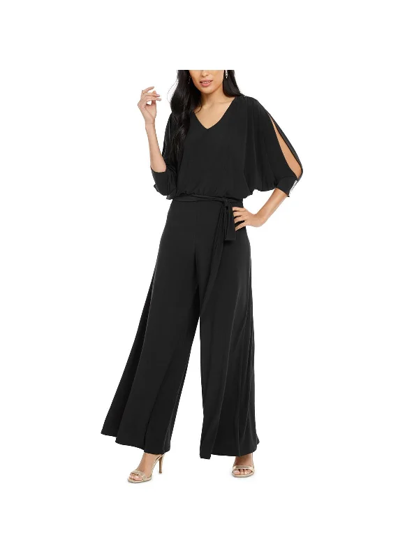 Quality Wear Petites Womens Embellished Split-Sleeve Jumpsuit