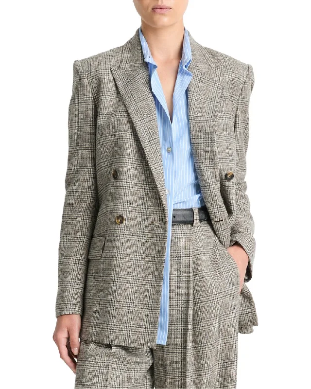 Soft Textures Vince Plaid Double Breasted Wool-Blend Blazer