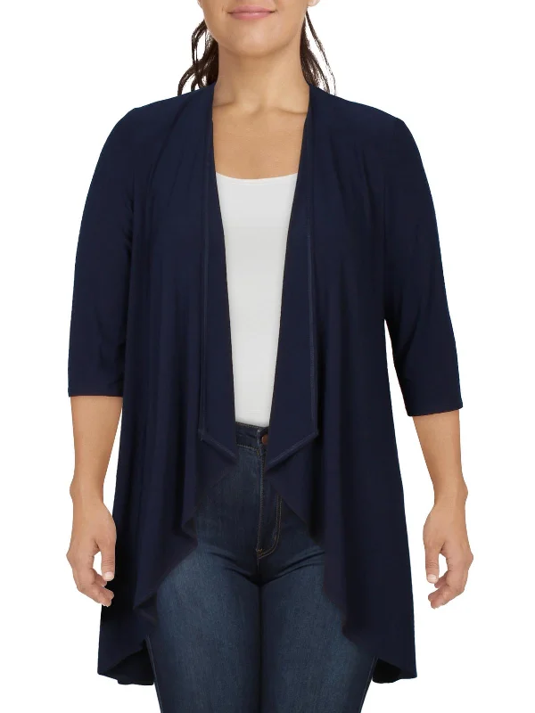 Casual Weekend Relaxed Style Womens Drapey Open Front Duster Blazer