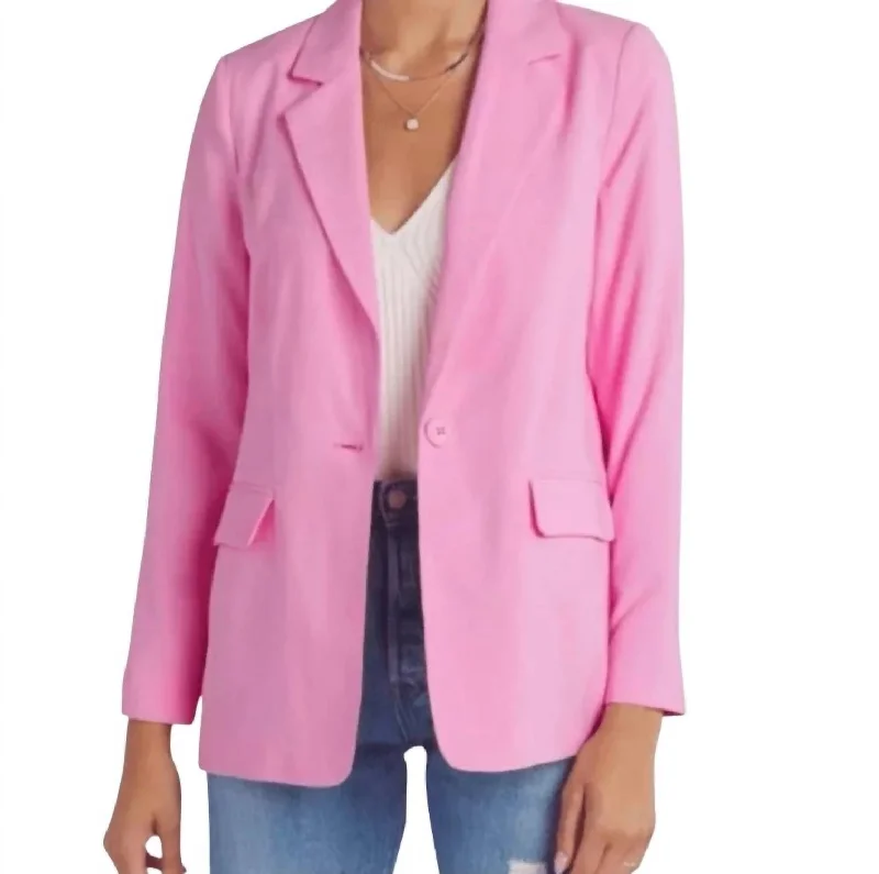 Polished Finish Carmen Long Sleeve Loose Blazer In Bon Bon