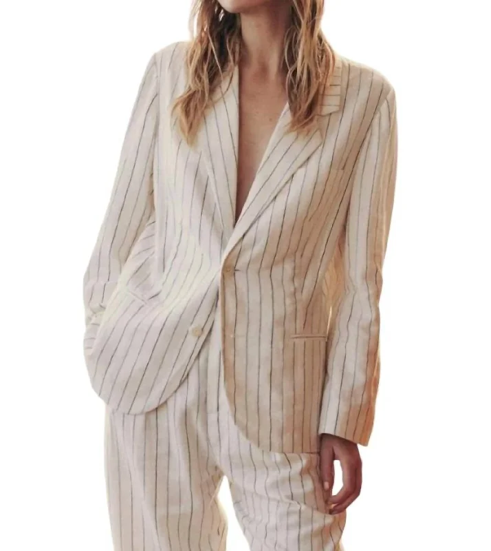 Luxury Style Relaxed Striped Blazer In Cream Pinstripe