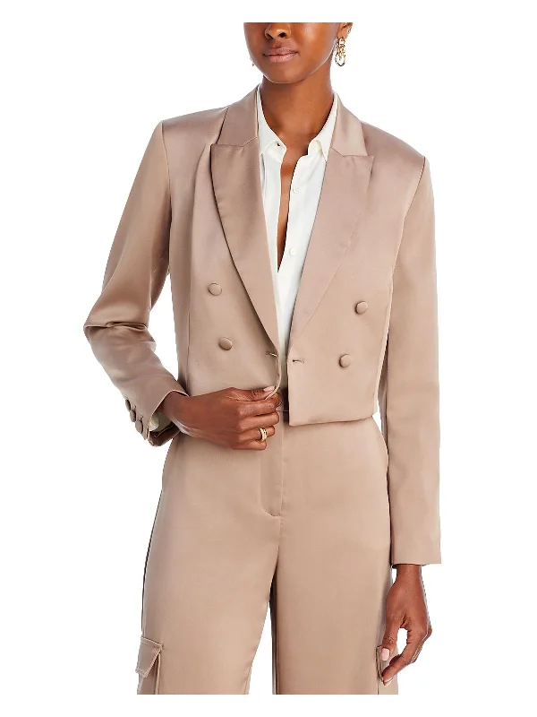 Nordic Minimalist Home Look Womens Satin Cropped Double-Breasted Blazer