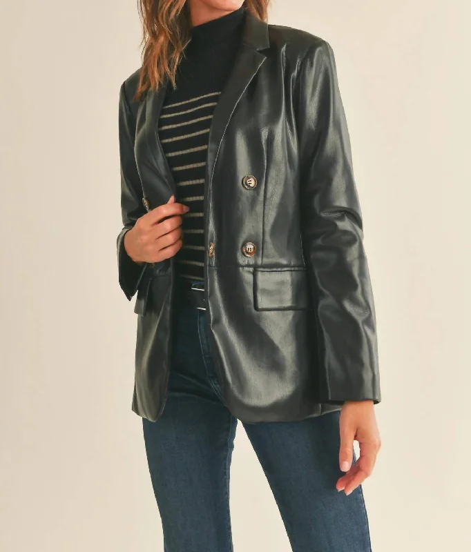 Elegant Ensemble Vegan Leather Blazer In Black