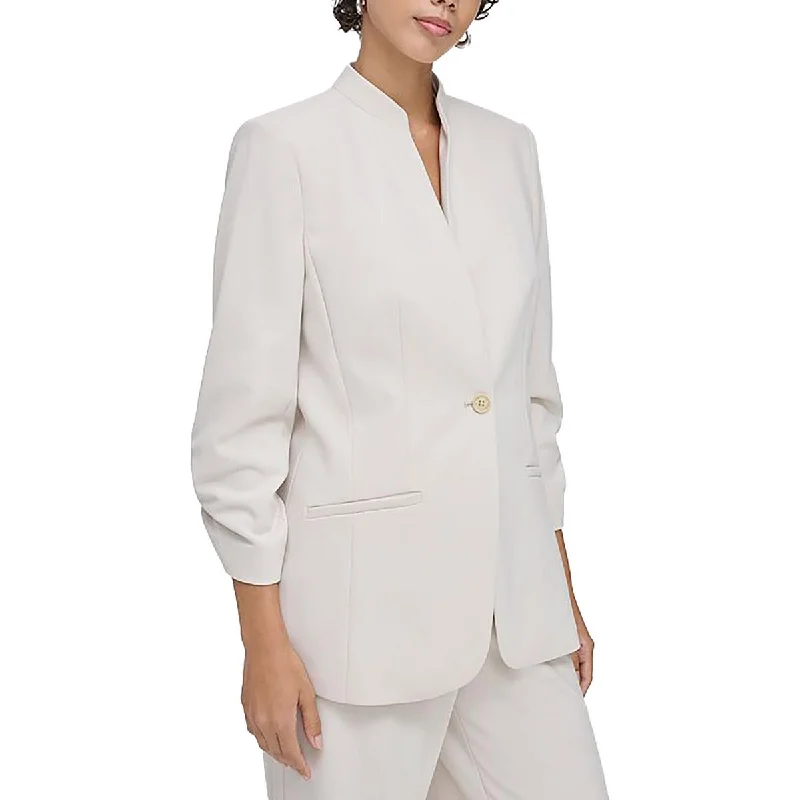 Chic & Cozy Apparel Petites Womens Ruched Business One-Button Blazer