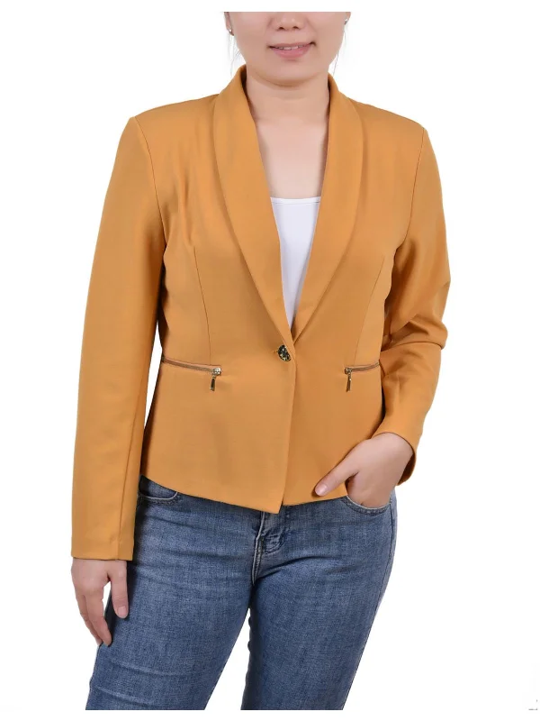 Minimalist Elegant Petites Womens Crepe Business One-Button Blazer