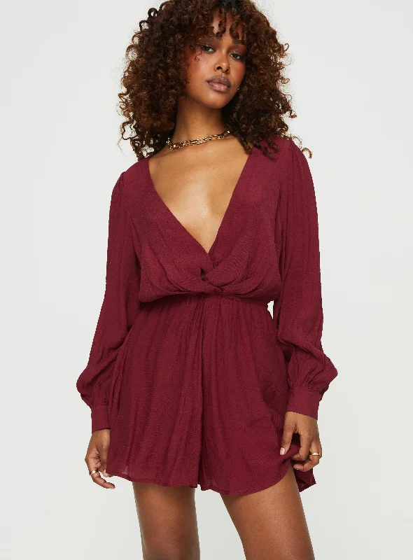 Classic Charm Moonscape Romper Burgundy