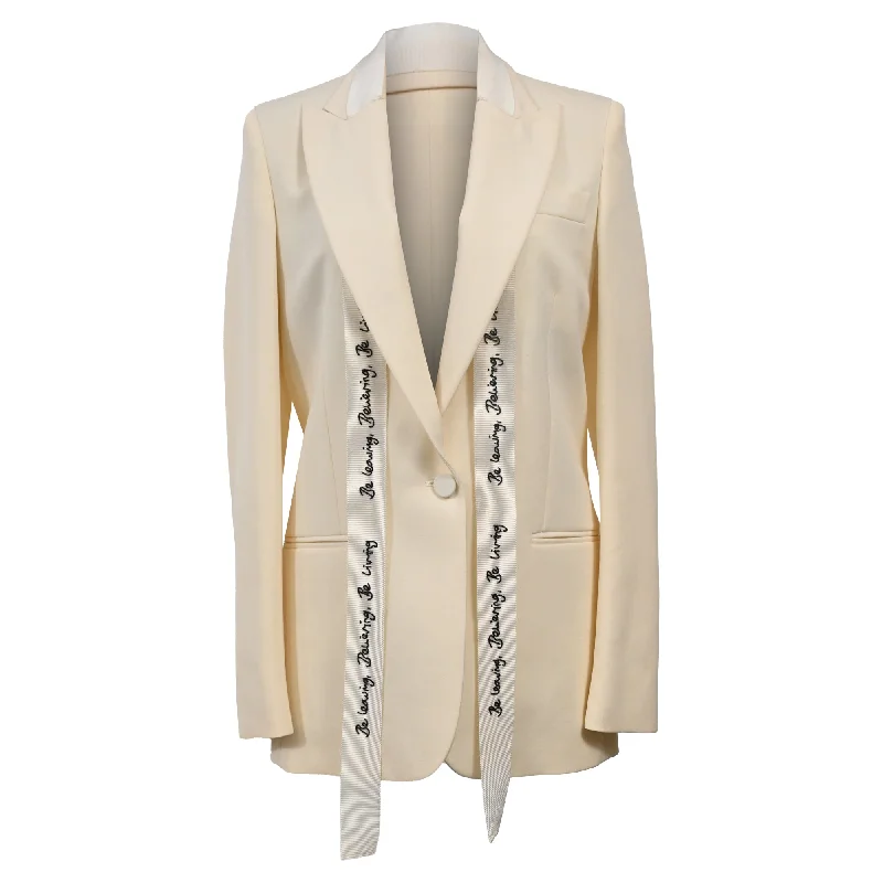 Trendy Street Style Attire Stella Mccartney Ribbon Detail Single-Breasted Blazer in Cream Wool