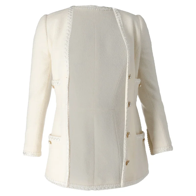 Modern Glamour Alessandra Rich Embellished Buttons Blazer with Pockets in Cream Wool