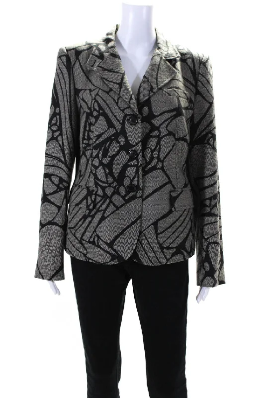 Fashion Forward Style Armani Collezioni Womens Printed Herringbone Blazer Jacket Black Beige