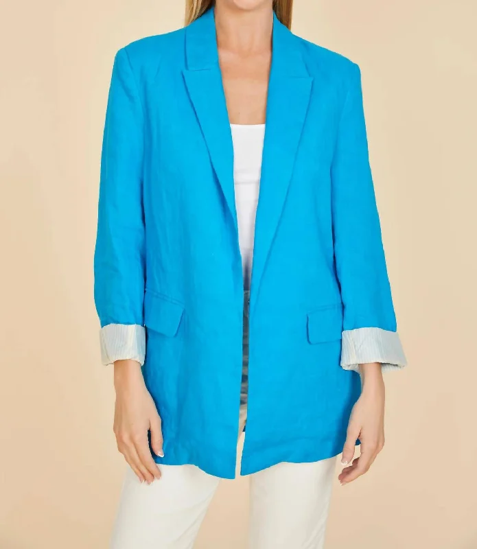 Bold Fashion Oveersized Linen Blazer In Cobalt