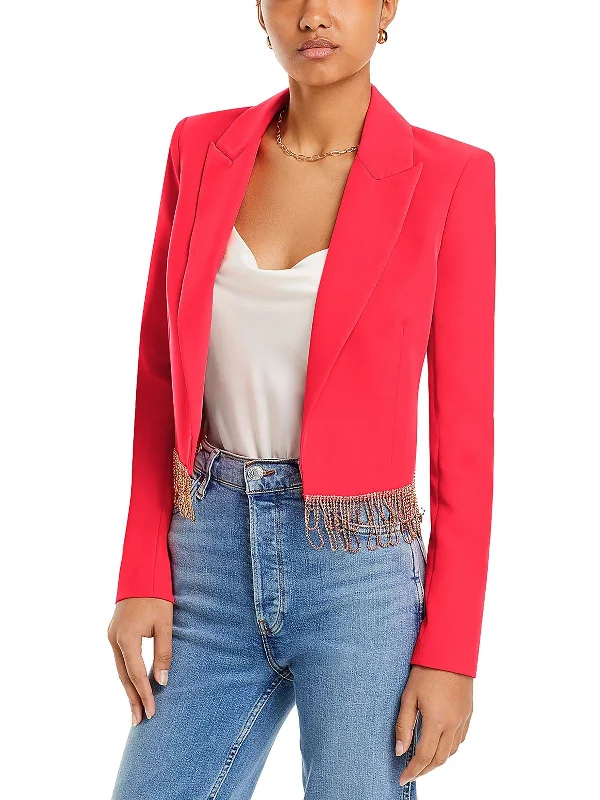 Stylish Savings Jen Womens Crystal Fringe Cropped Open-Front Blazer