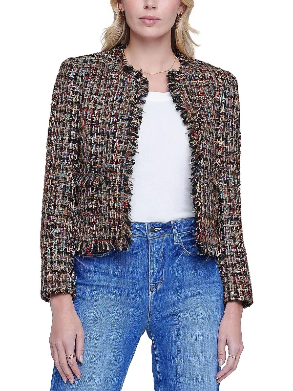 Latest Fashion Angelina Womens Metallic Tweed Open-Front Blazer