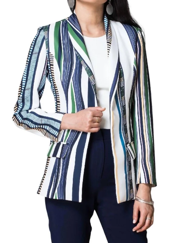 Chic Style Uva Colored Striped Blazer In Green/white/navy