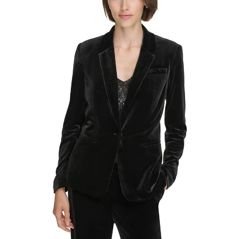 Premium Fashion Petites Womens Velvet Business One-Button Blazer