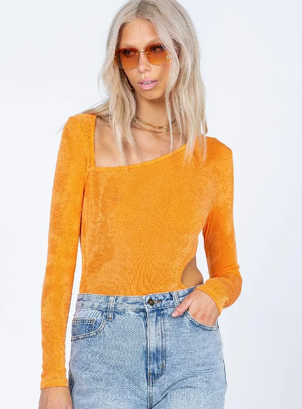 Don't Miss Out Maira Long Sleeve Bodysuit Orange