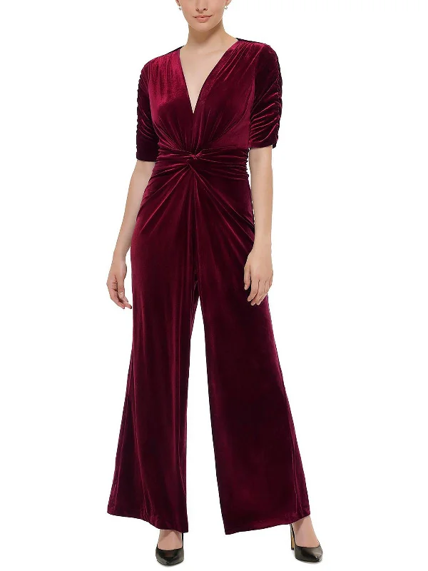 Imeless Style Womens Velvet Knot Front Jumpsuit