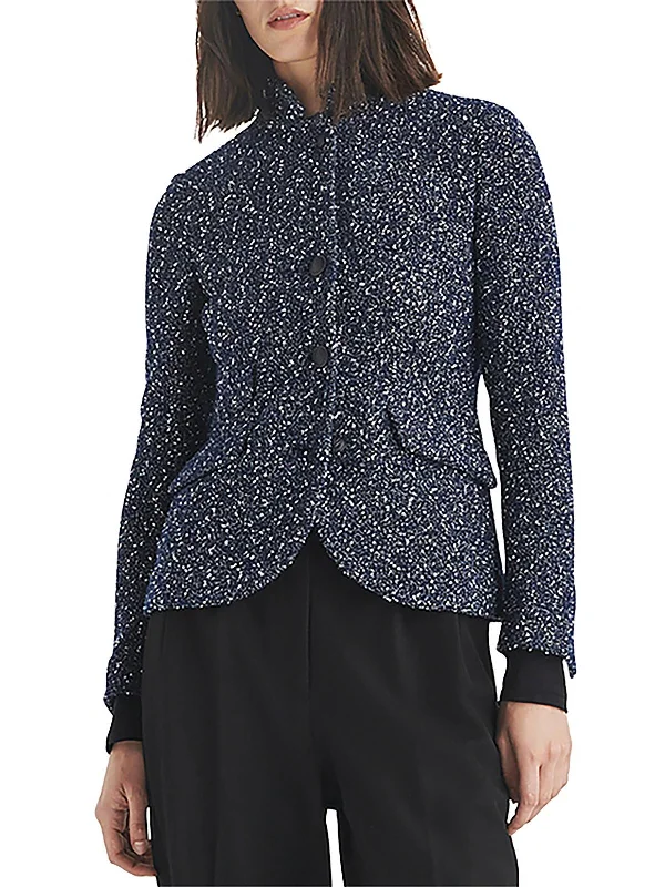 Evening Elegance Slade Womens Wool Blend Tweed Collarless Blazer