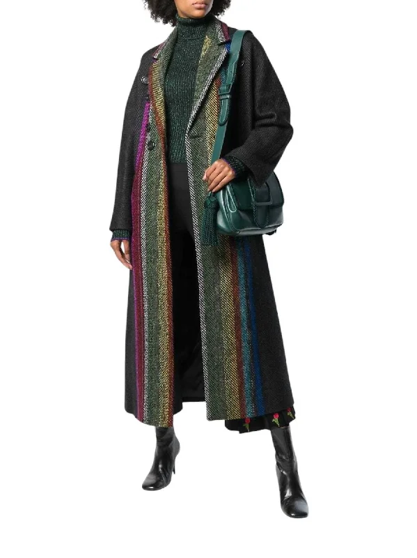 Trendy Styles Runway Wool Blend Striped Long Coat In Multicolor