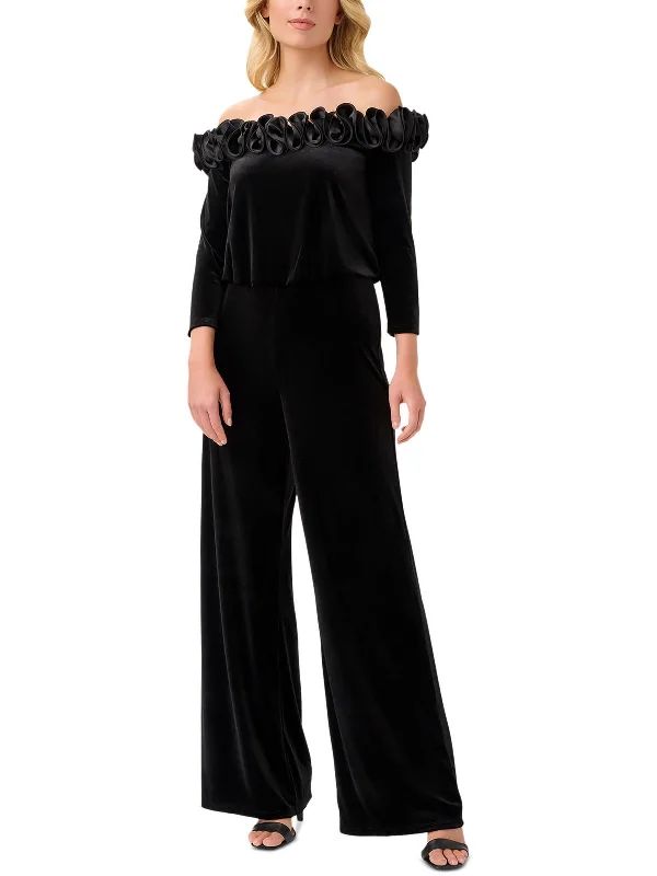 High End Women's Wear Plus Womens Velvet Off The Shoulder Jumpsuit