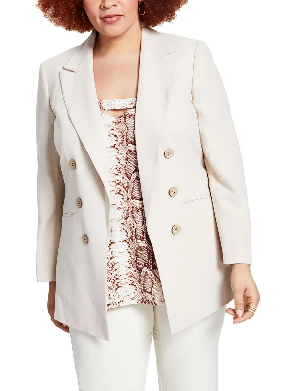 Coastal Beach - Inspired Style Plus Womens Textured Suit Separate Double-Breasted Blazer