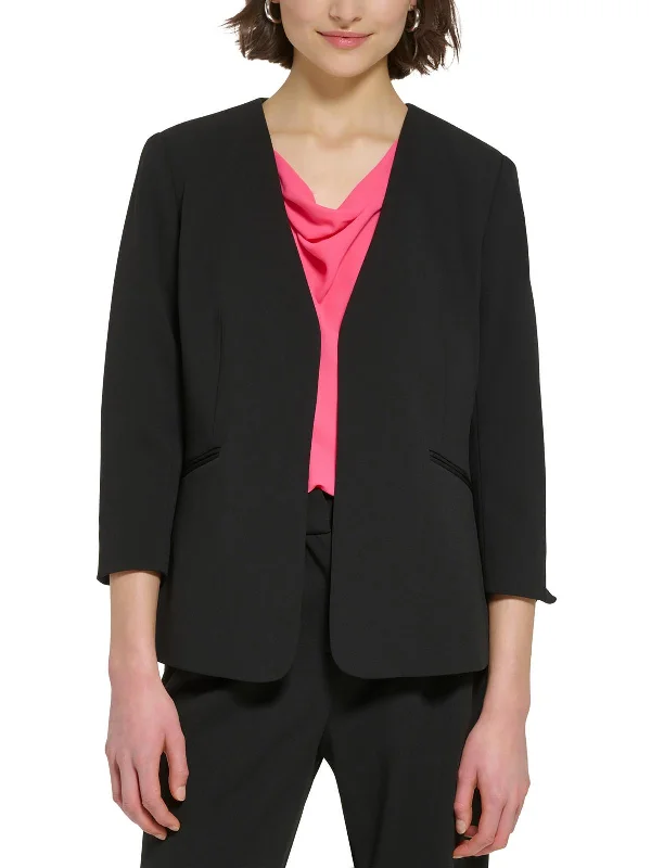 Latest Trends Petites Womens Woven Collarless Open-Front Blazer