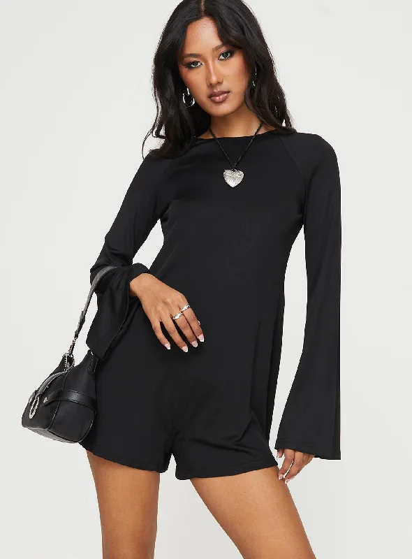 Save On Classic Elegant Styles Fayette Long Sleeve Romper Black