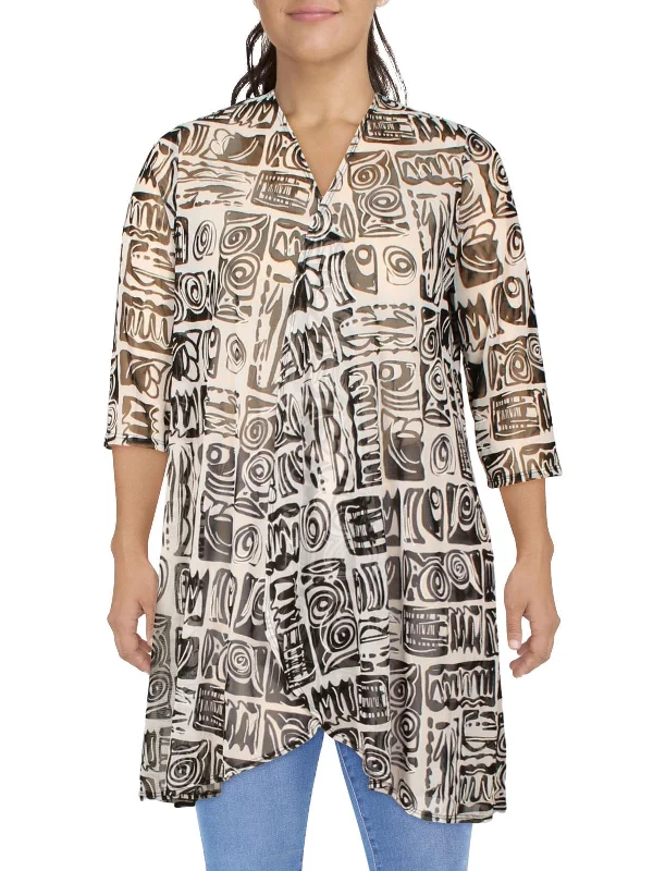 Grab Romantic Date - Night Styles Now Womens Mesh Printed Duster Blazer