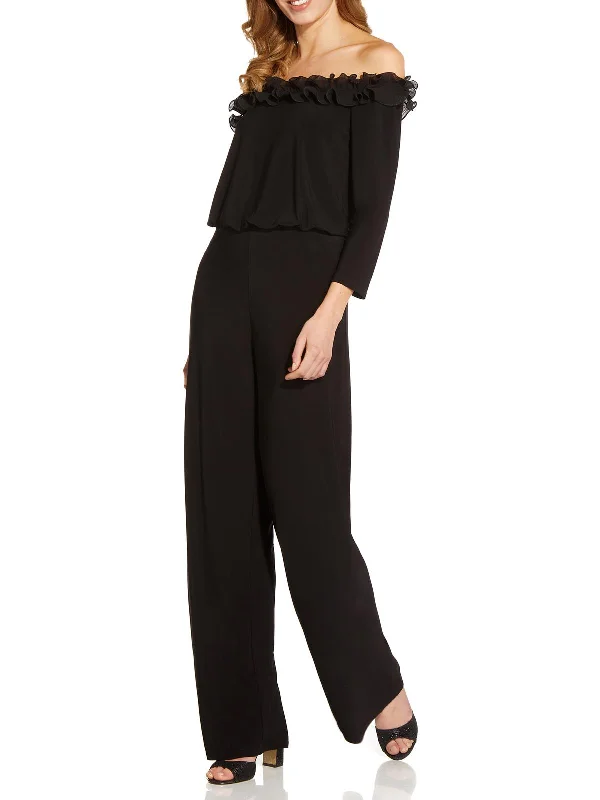 Effortless Grace Womens Ruffled Off The Shoulder Jumpsuit