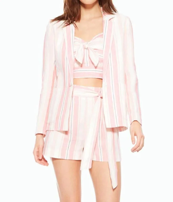 Limited Time Deal Daren Candy Striped Linen Blazer Jacket In Pink