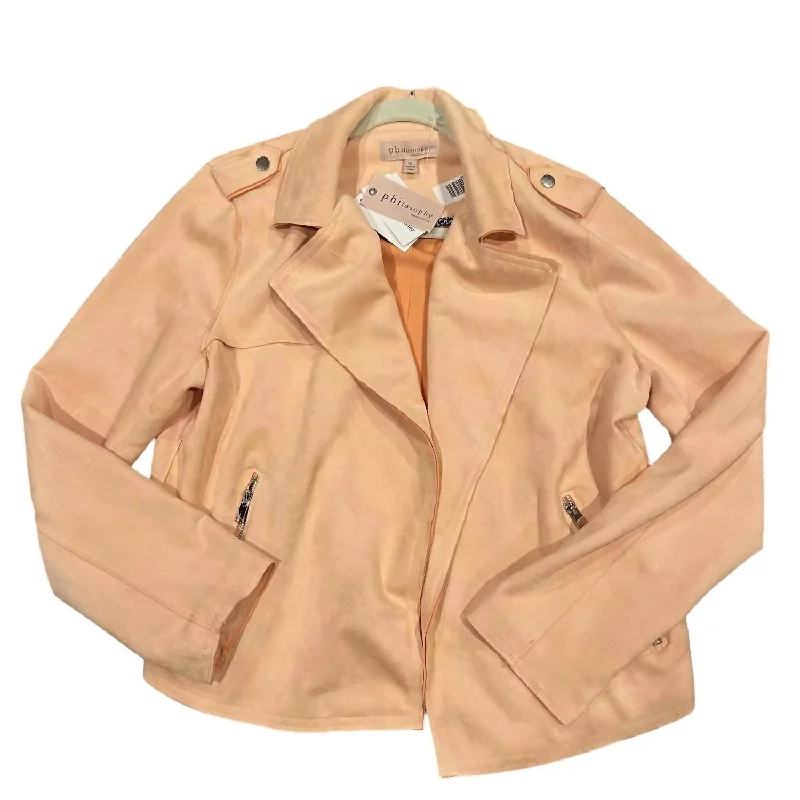 Effortless Style Women's Open Front Moto Jacket In Conch