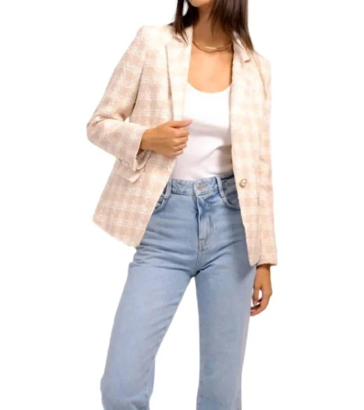 Comfortable Chic Jasper Patched Tweed Blazer In Baby Pink