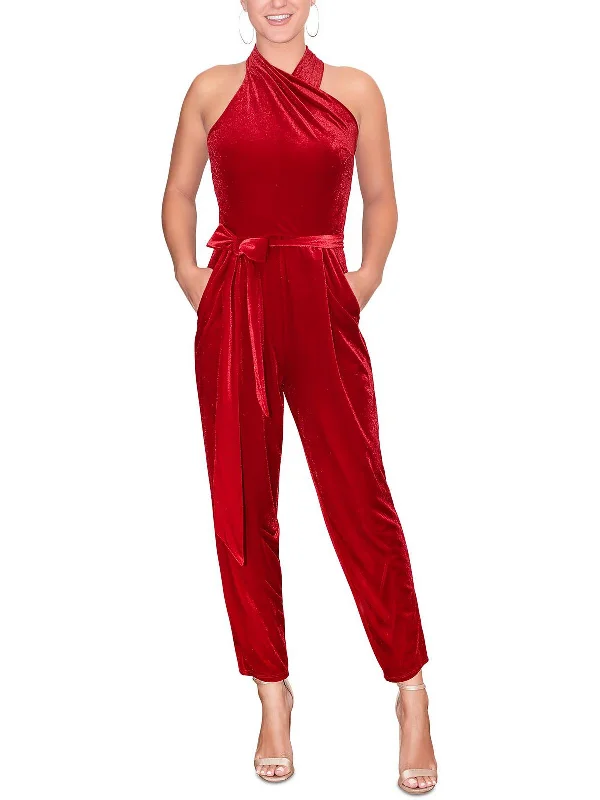 Urban Femme Streetwear Harland Womens Velvet Halter Jumpsuit