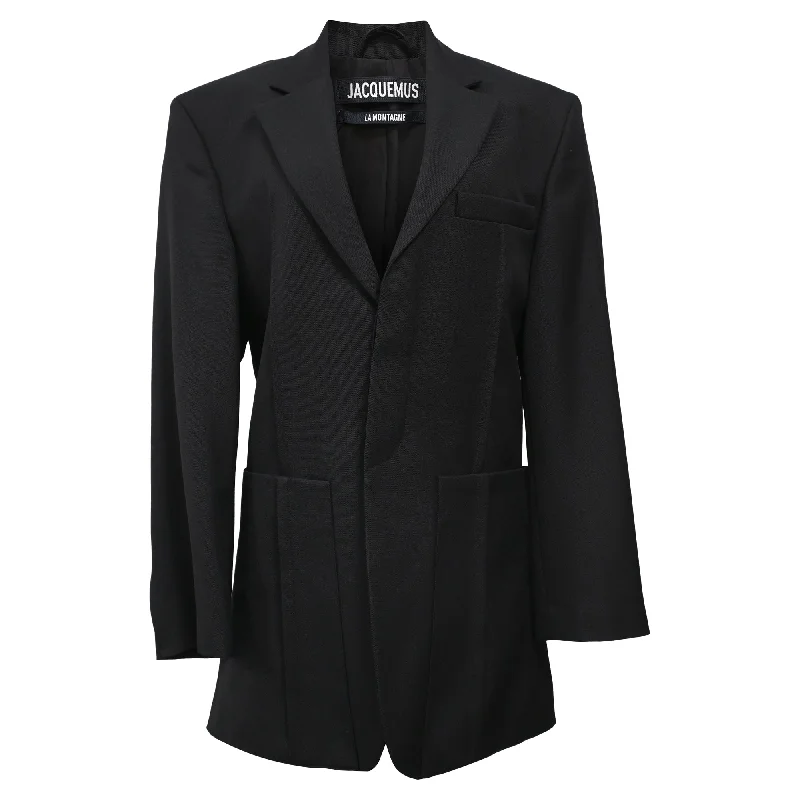 Versatile Style Wardrobe Jacquemus La Montagne D'Homme Single-Breasted Blazer in Black Wool