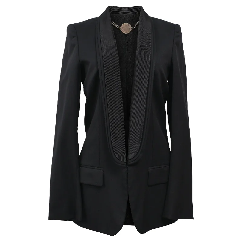 Chic And Edgy Stella Mccartney Contrast Lapel Detail Single-Breasted Blazer in Black Wool