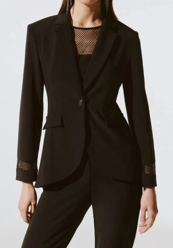 Chic Trend Collection Embellished Mesh Insert Blazer In Black