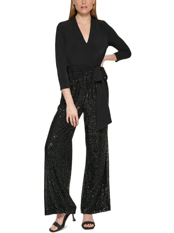 Lighten Up With Nordic Styles Womens Sequined Wide-Leg Jumpsuit