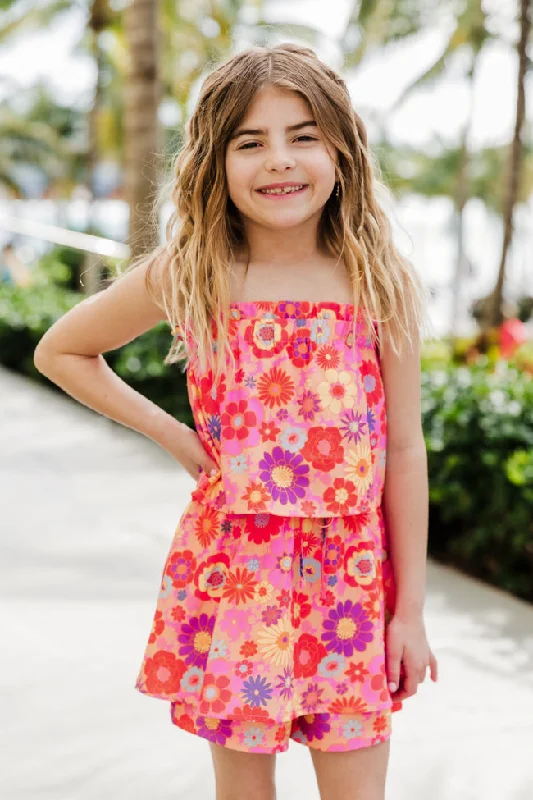 End Of Month Blowout Girl's Tossing Petals Multi Retro Floral Romper