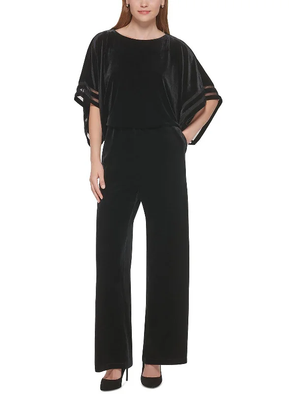 Graceful Cut Womens Velvet Drapey Jumpsuit