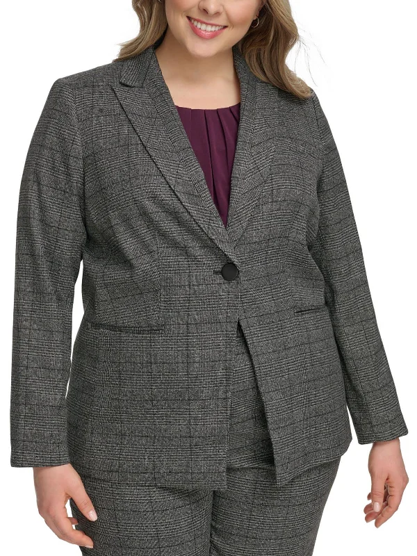 Break Fashion Norms Plus Womens Houndstooth Suit Separate One-Button Blazer