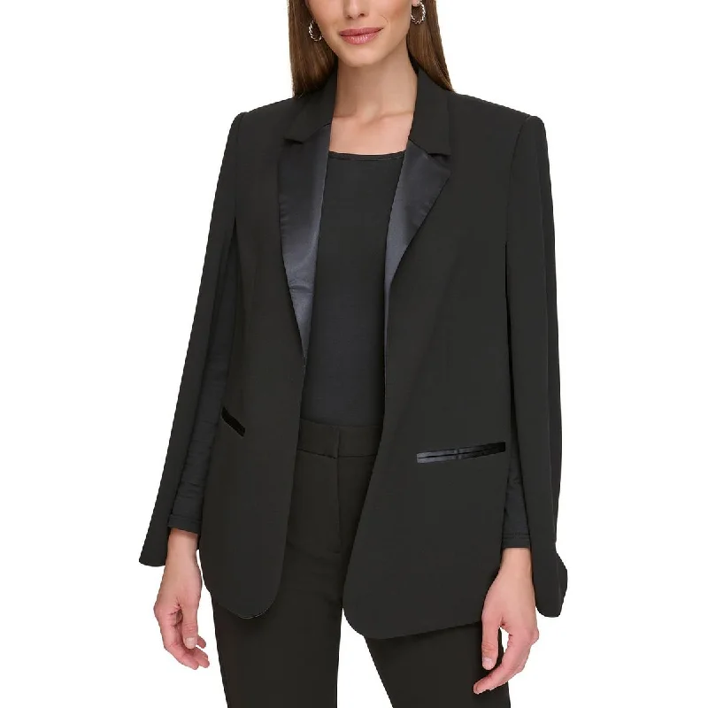 Catch Every Fashion Trend Petites Womens Solid Collared Open-Front Blazer