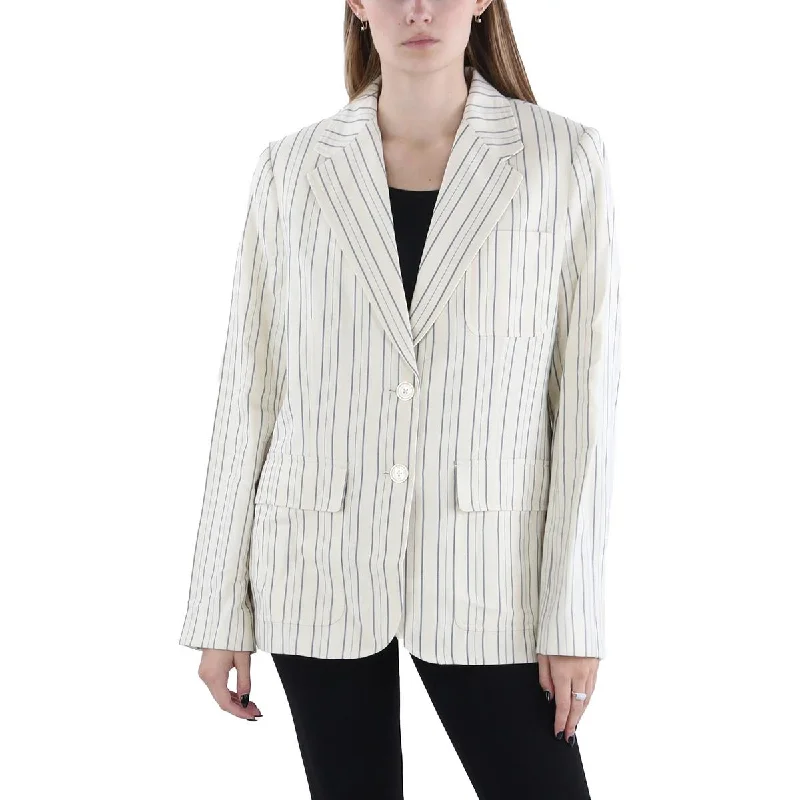 Casual Chic Womens Linen Blend Striped Two-Button Blazer