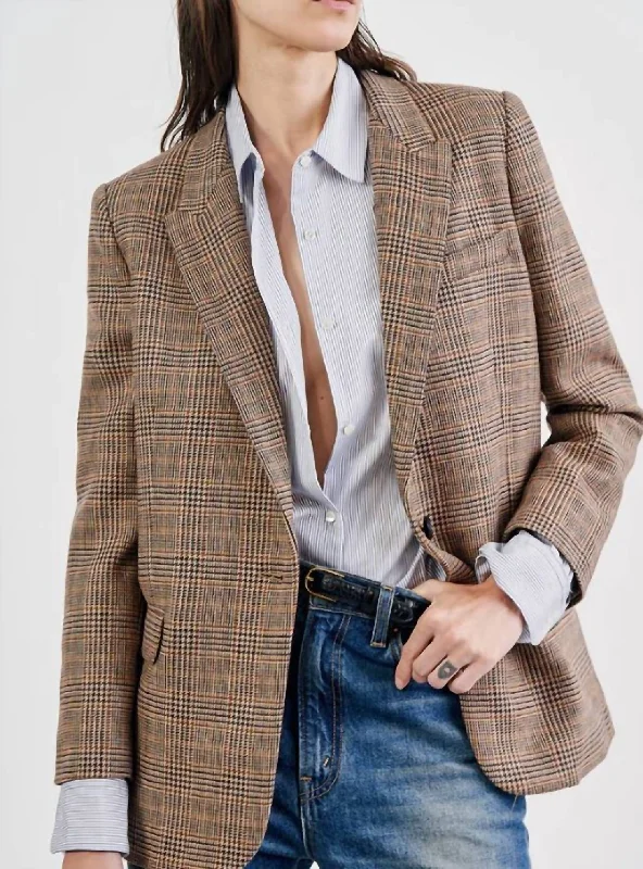 Trendsetter's Closet Diane Blazer In Brown/olive Plaid