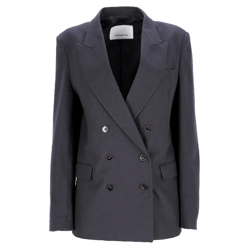 Feminine Allure The Frankie Shop Double-Breasted Blazer in Navy Blue Wool