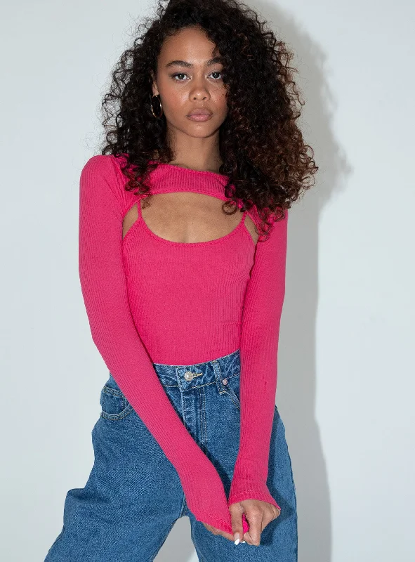 Season Offer Calla Long Sleeve Bodysuit Pink